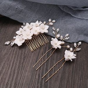 3pcs hair comb set gold and white